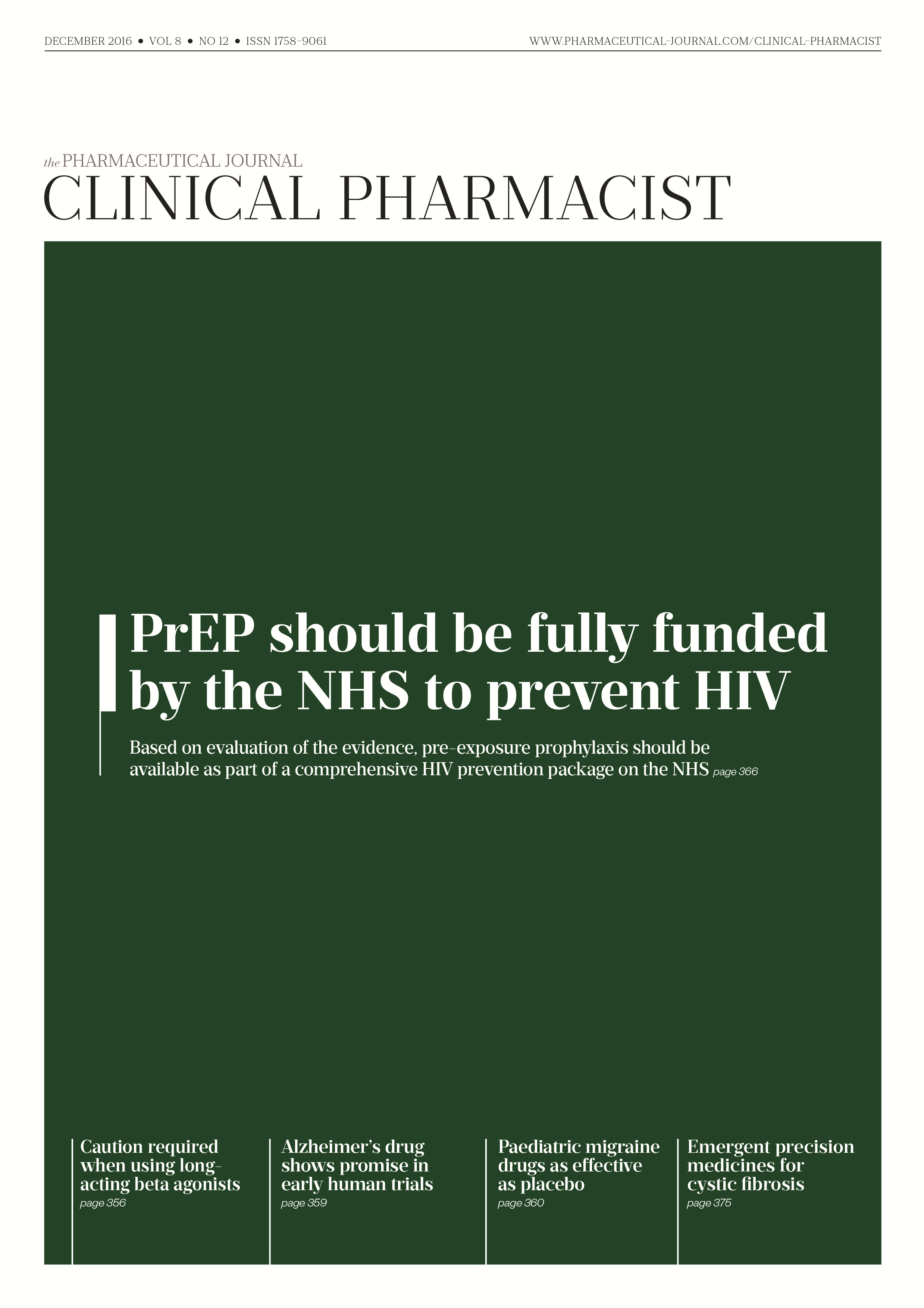 Publication issue cover for CP, December 2016, Vol 8, No 12