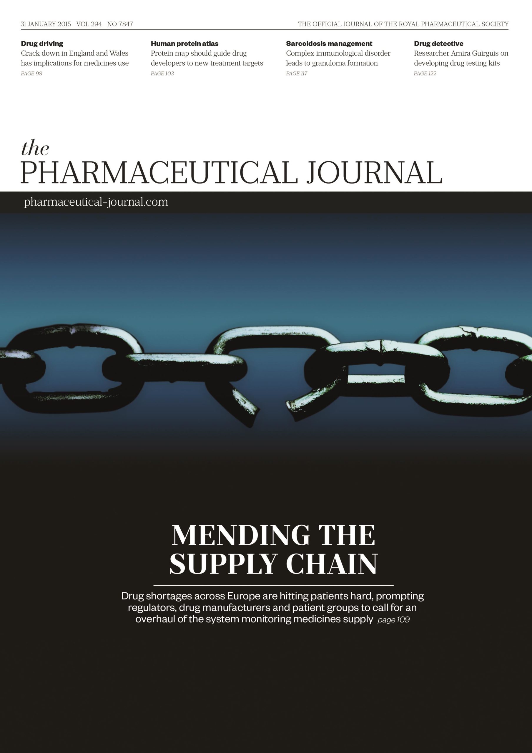 Publication issue cover for PJ, 31 January 2015, Vol 294, No 7847
