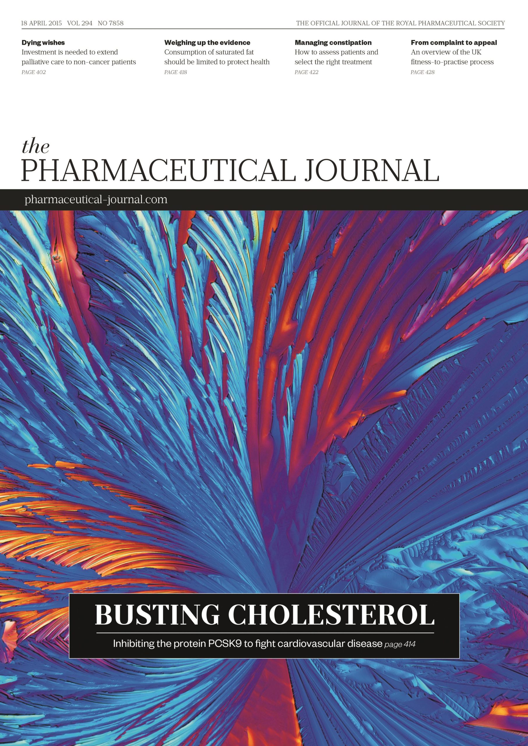 Publication issue cover for PJ, 18 April 2015, Vol 294, No 7858