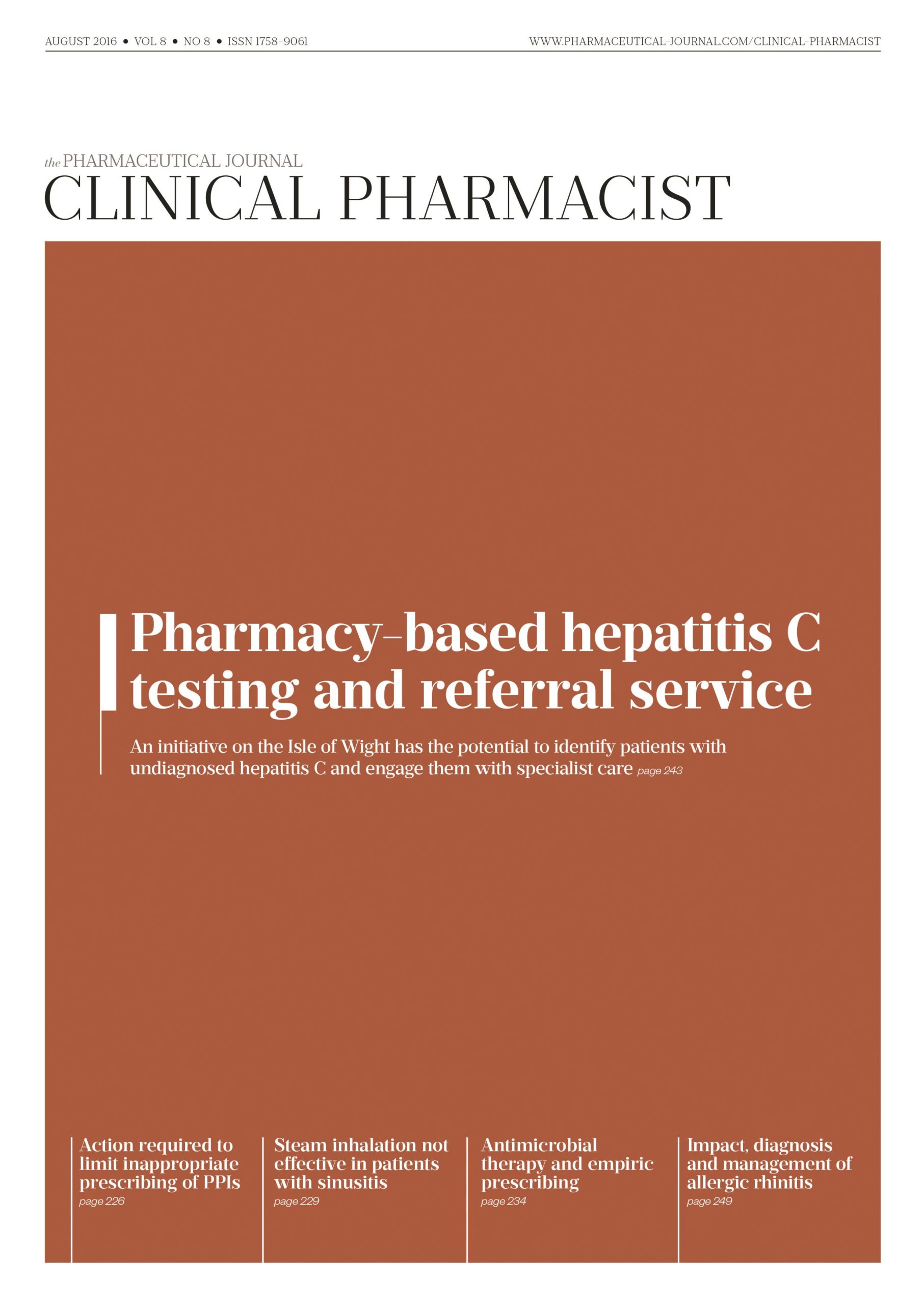 Publication issue cover for CP, August 2016, Vol 8, No 8