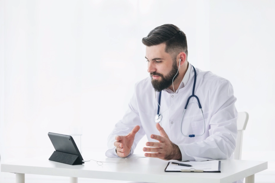 Doctor making video call from tablet