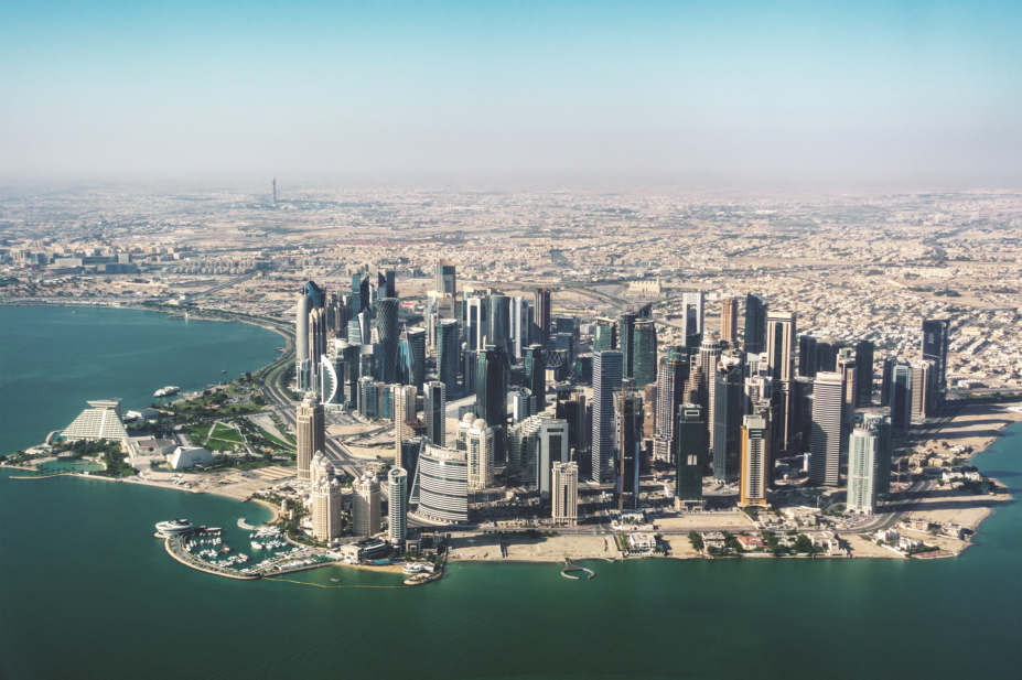 aerial view of Doha capital city of Gulf state Qatar