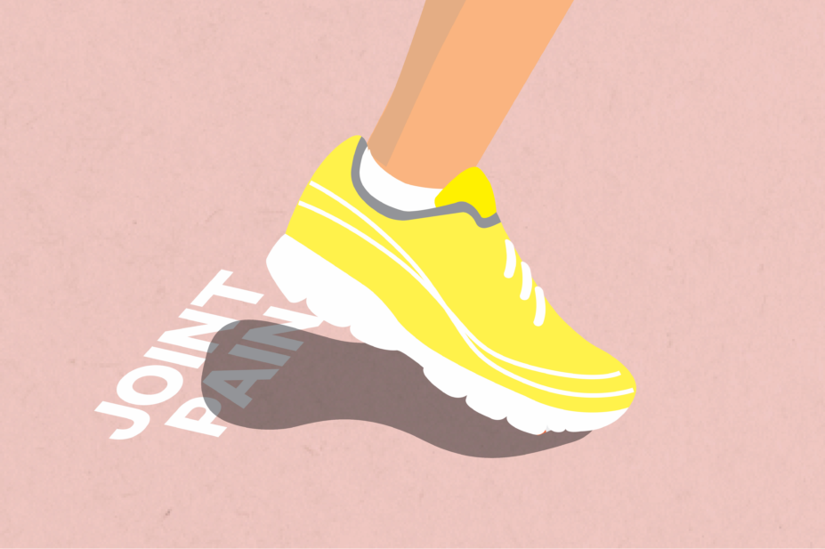 Illustration of a sport shoe running over the words joint pain