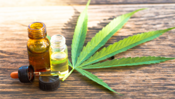 Cannabis leaf and oil