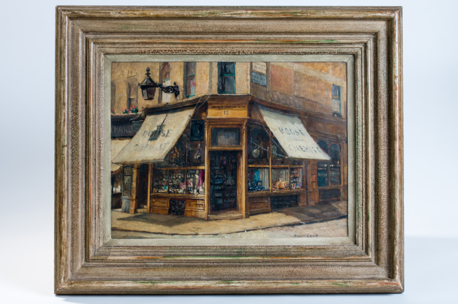 Oil painting of a pharmacy