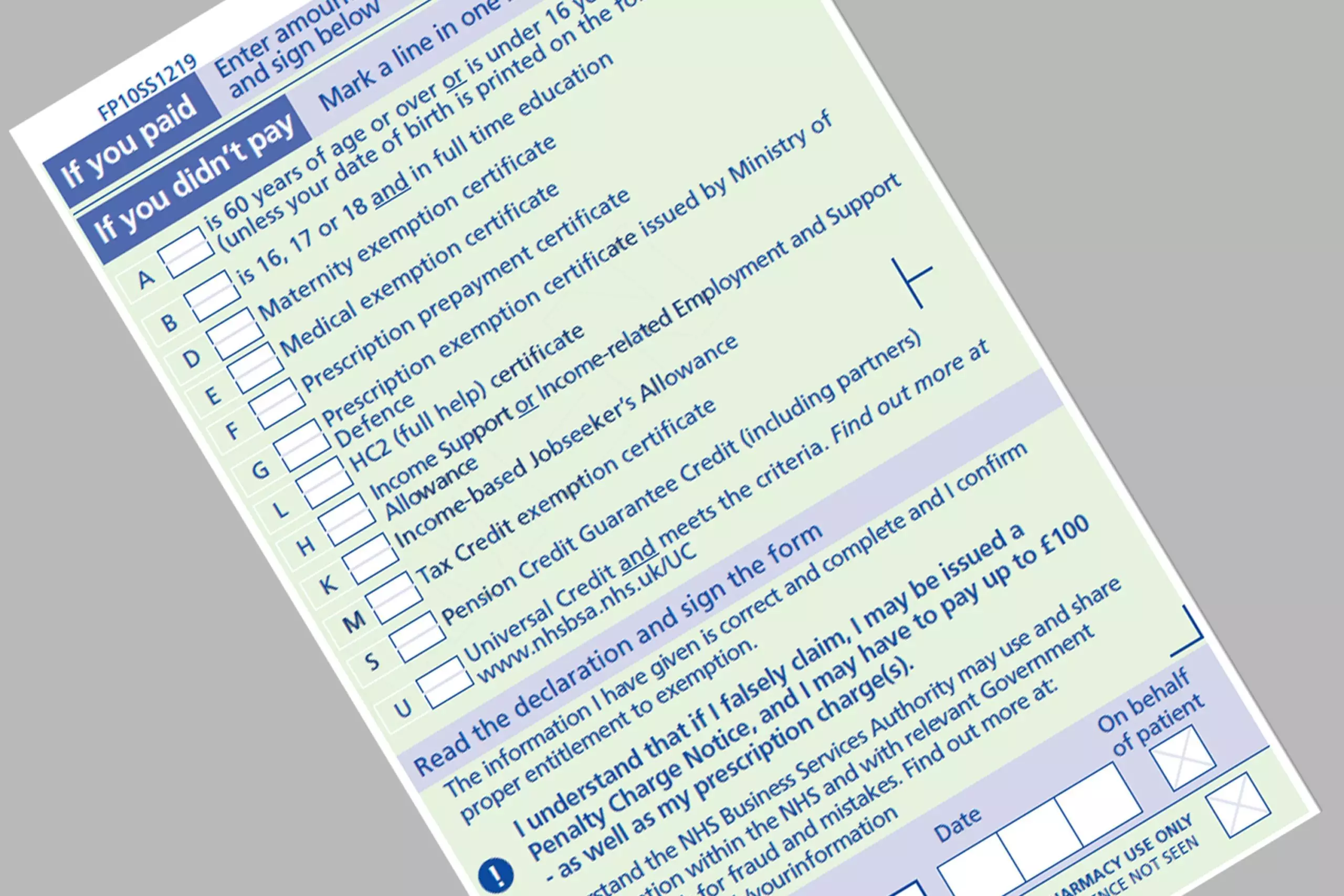 Revised prescription forms with Universal Credit tick box to be