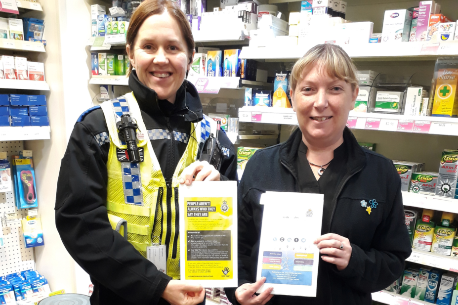 North Yorkshire Police and a pharmacist showing the new pharmacy bag