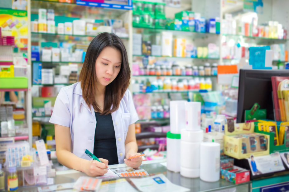 Asian pharmacist working