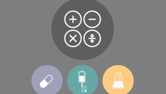 symbols for calculations, pill, iv drip, chemistry flask