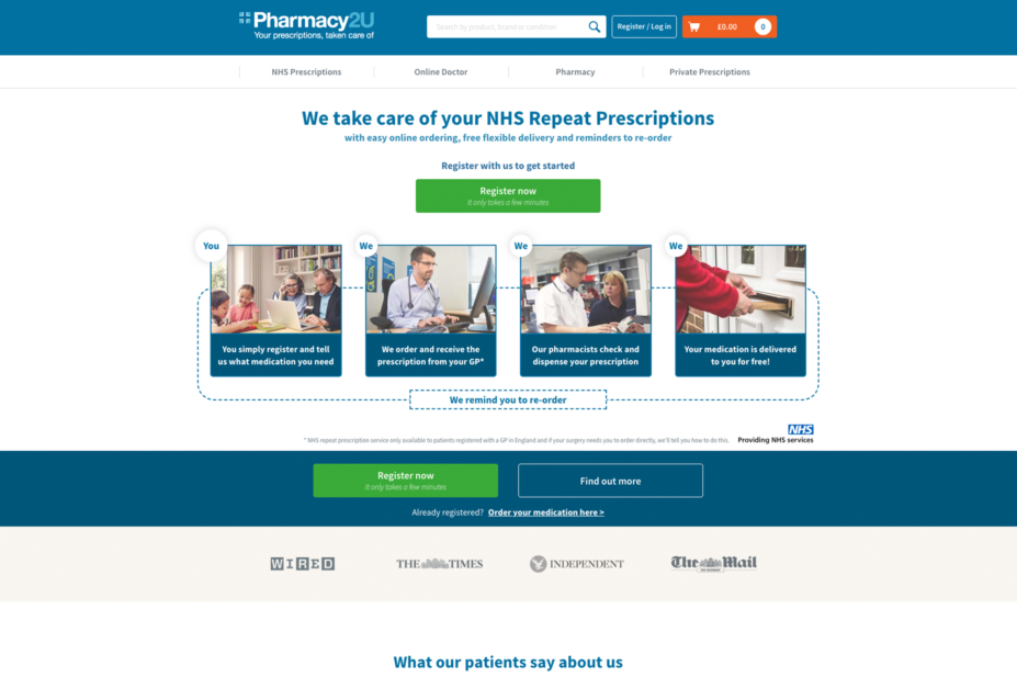 Pharmacy2U website screenshot
