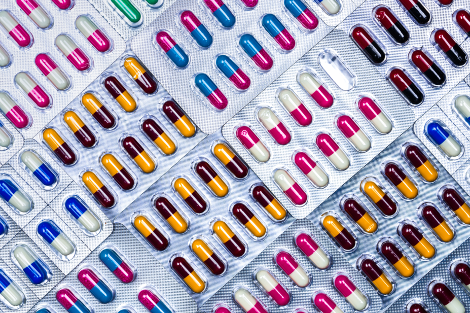 Colourful blister packs of pharmaceutical pills