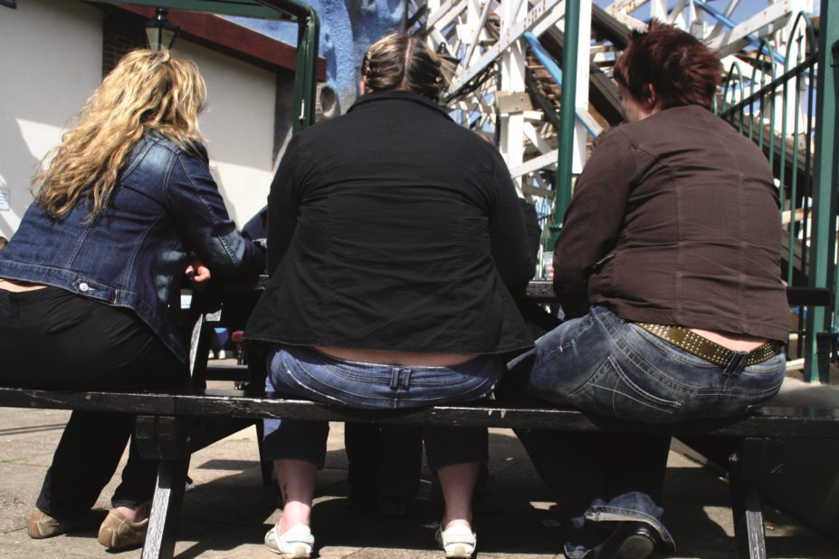Researchers compared GLP-1RAs to placebo or another glucose-lowering drug in patients with type 2 diabetes and found that the drugs have broadly similar effects on cardiometabolic outcomes. In the image, three obese women sitting on a bench