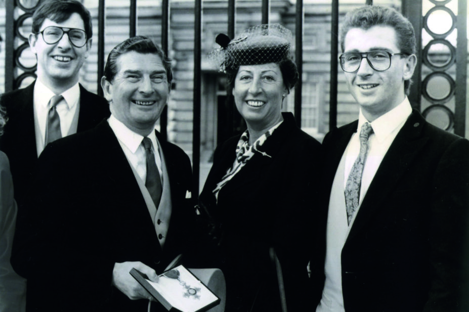 William Martindale Darling (second from left) with his wife and children after receiving the CBE in 1988.