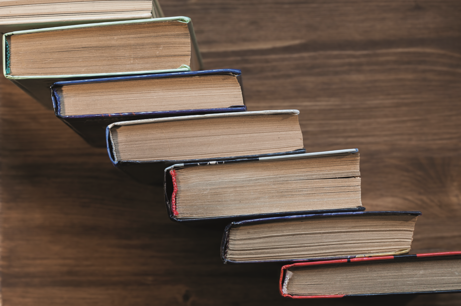 Books stacked forming staircase