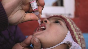 Nepalese child receives polio vaccine. Nepal is the first poor nation to protect children against polio with Inactivated Polio Vaccine (IPV)