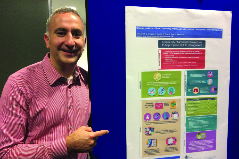Darush Attar, respiratory lead for Barnet Clinical Commissioning Group with the winning poster on community pharmacy intervention for COPD management