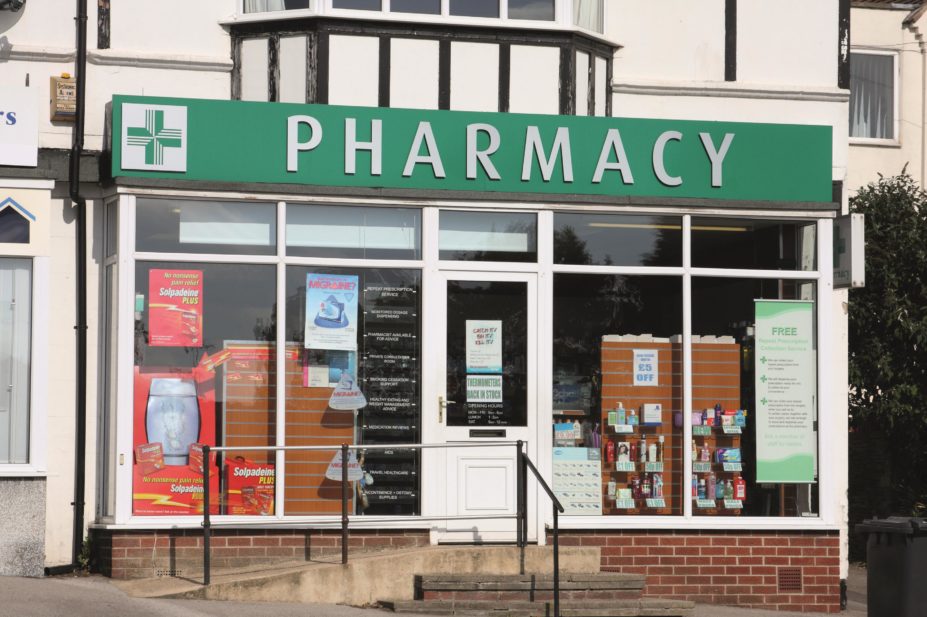 Storefront of a community pharmacy in the UK