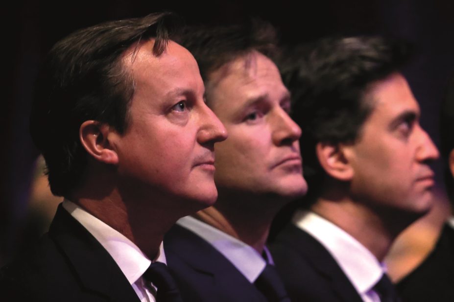 Commitments to give the NHS more money may not be enough for the largest political parties to keep their promises. In the image, David Cameron (Conservative), Nick Clegg (Liberal Democrats) and Ed Miliband (Labour)