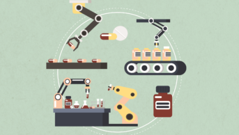 Illustration of pharmaceutical production concept icons