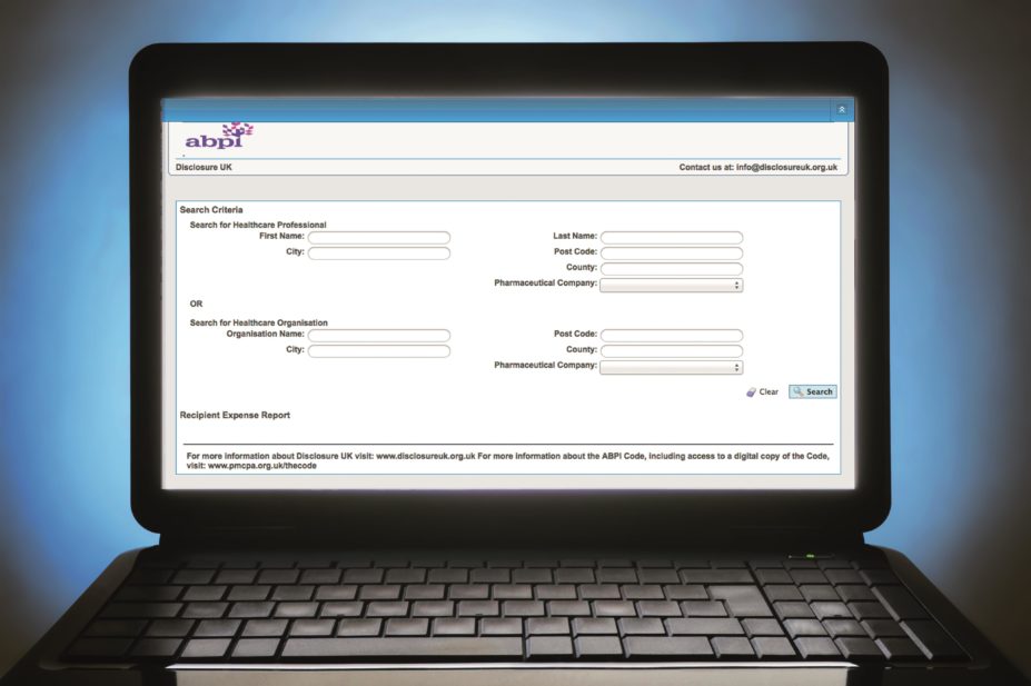 Screenshot of ABPI Disclosure UK database