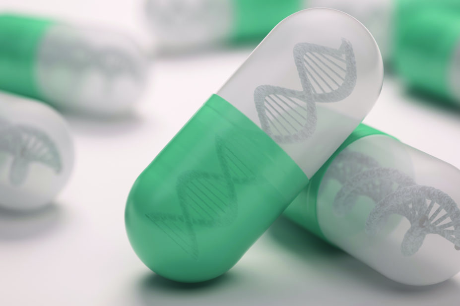 Digitalised illustration of DNA in pill representing personalised medicine