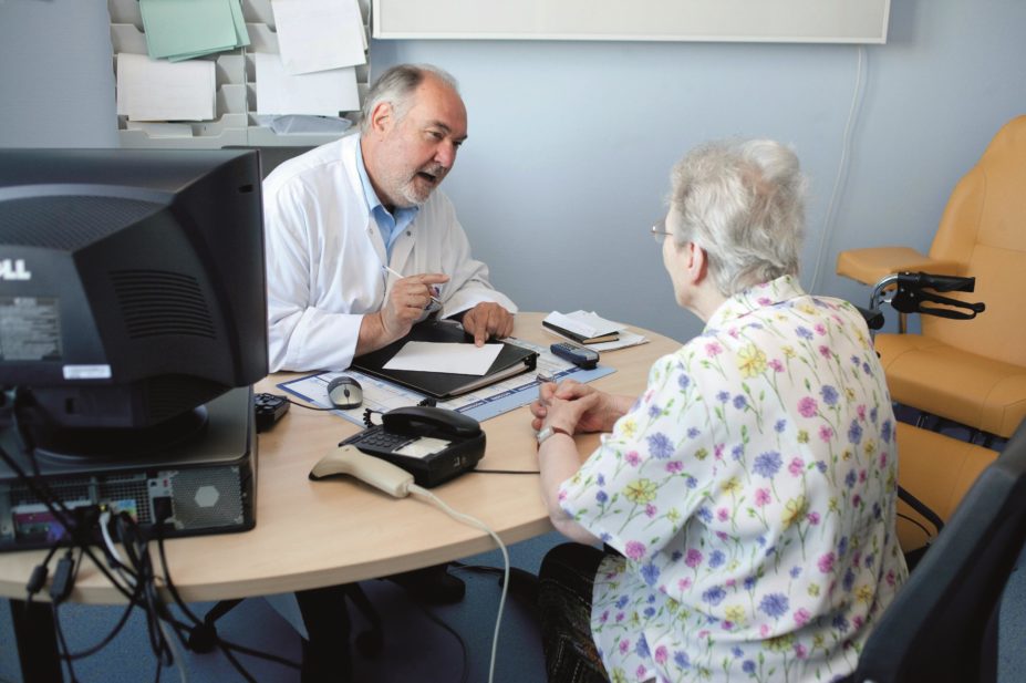 Older patients with diabetes whose blood sugar or blood pressure may be dangerously low are being overtreated because clinicians are reluctant to change their medication. In the image, a doctor speaks with an elderly female patient