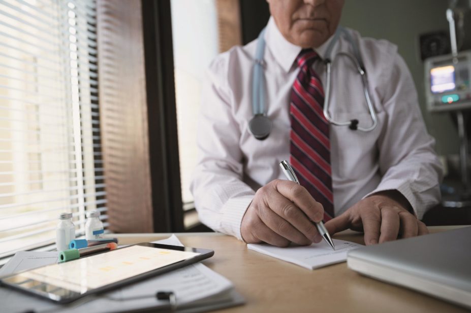 Prescribing prescription drugs off-label to adults is associated with adverse drug events (ADEs) and doctors should be more cautious about this practice unless there is strong evidence to support their decisions. In the image, doctor writing a prescriptio