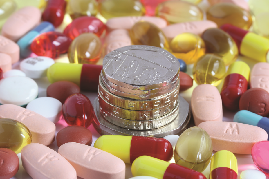 Pills and coins, drug prices