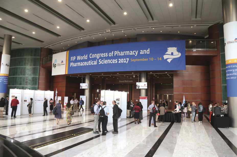 Main entrance to the International Pharmaceutical Federation (FIP) annual congress in Seoul, South Korea