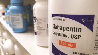 Gabapentin capsules on shelf
