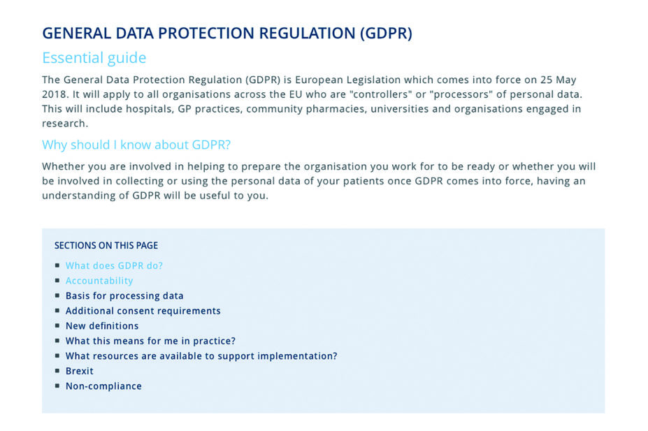 Screengrab of General Data Protection Regulation (GDPR) on the RPS website