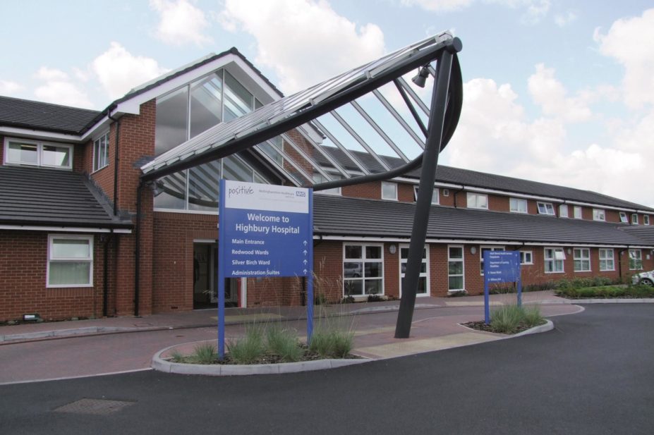 Entrance of the Highbury Hospital in Nottingham