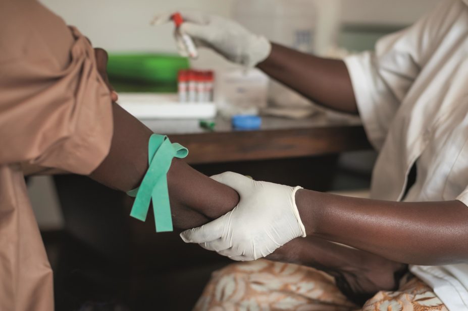 New World Health Organization guidelines recommend that antiretroviral therapy be initiated in everyone living with HIV, regardless of their CD4 cell counts, as soon as possible after diagnosis. In the image, nurse takes HIV blood test from a patient