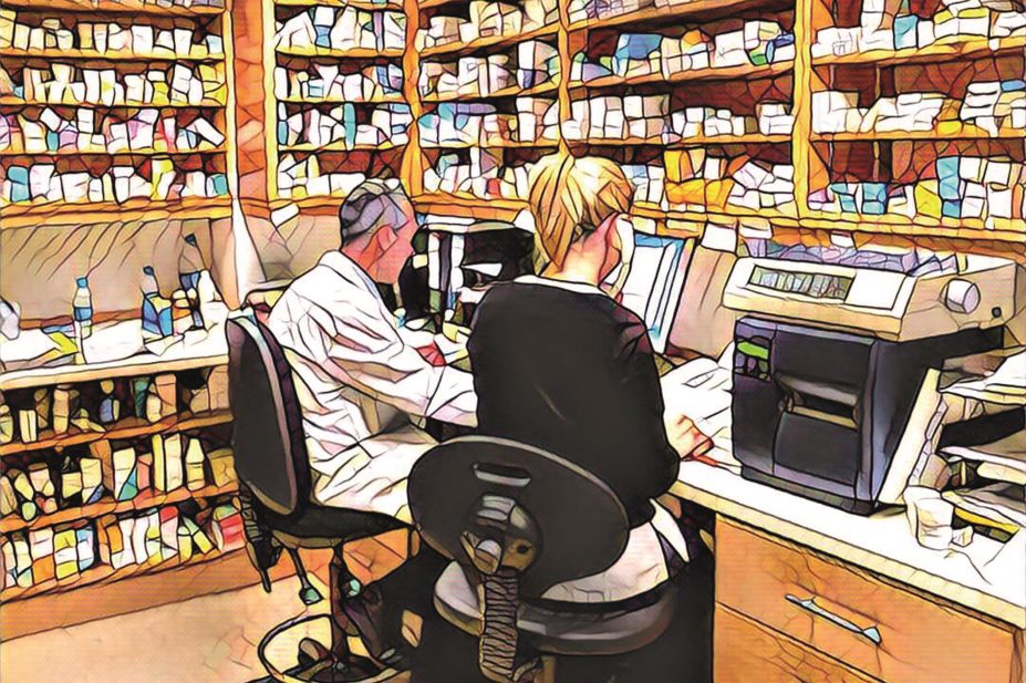 Hospital pharmacists working in office
