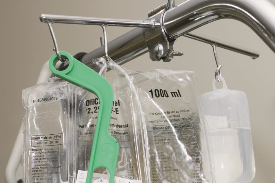 Intravenous (IV) drip bag in hospital