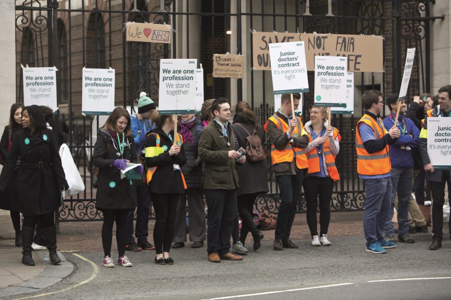 Junior doctors in England plan to strike for the second time on 10 February 2016. Pictured, their previous strike on 12 January 2016.