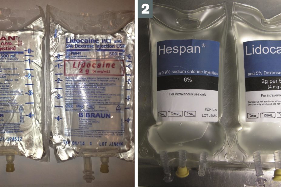 Redesigning the labels of intravenous medicine bags can “significantly” reduce the risk of administering the wrong drugs during an operating theatre emergency