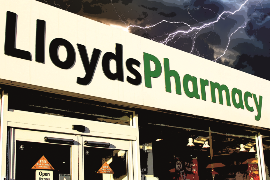 Lloyds pharmacy with lightning in the background