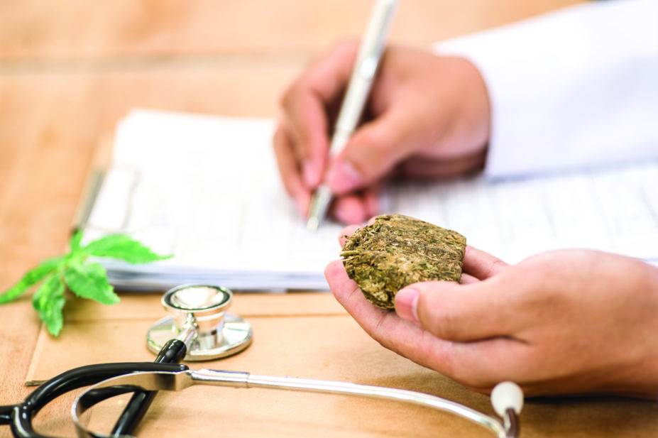 Doctor writing prescription for medical marijuana