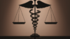 Medical symbol intertwined with legal scales