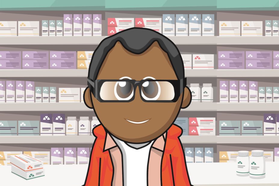 Community pharmacist Mr Dispenser has written two books of collections of anecdotes about pharmacy, including ‘Pills, thrills and methadone spills’. In the image, illustration of the anonymous Mr Dispenser