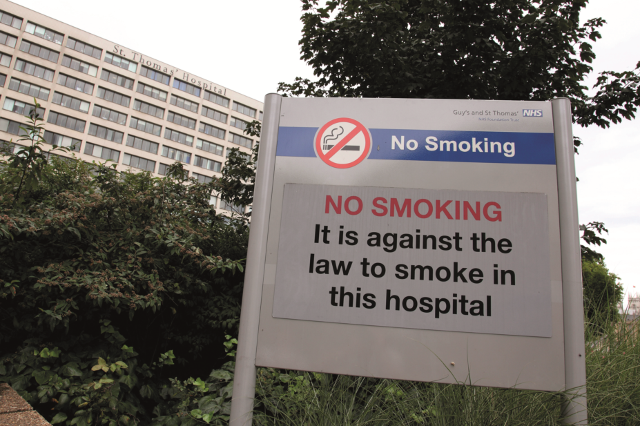 No smoking sign at NHS St Thomas's Hospital in London