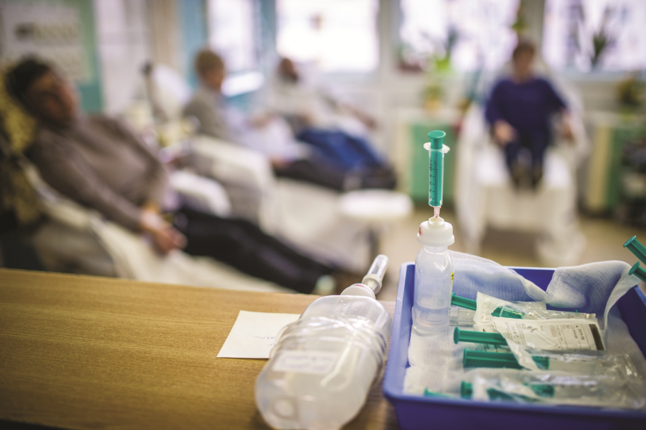 Cancer chemotherapy infusion in hospital ward