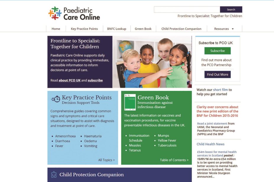 An online diagnostic support tool promising to transform paediatric healthcare was launched by the Royal College of Paediatrics and Child Health (RCPCH) in partnership with the Royal Pharmaceutical Society. In the image, the PCO-UK homepage
