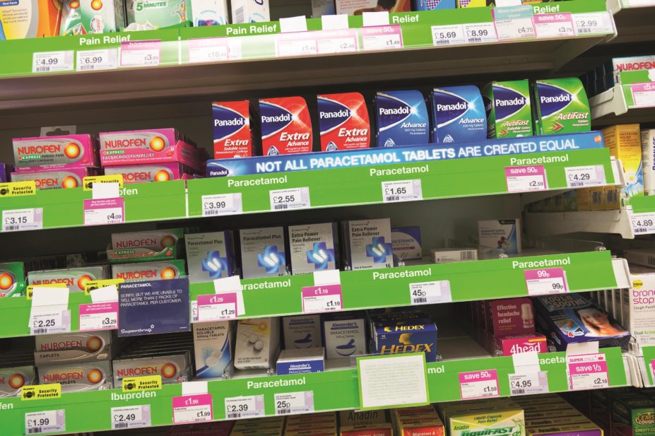 A fifth of the UK population may have misused non-prescription medicines in some way during their life time, research finds. In the image, shelves of over-the-counter medicines in a supermarket