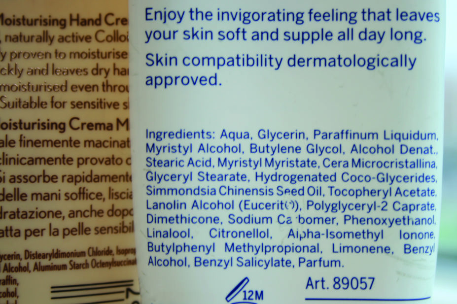 Close up of cream labels that include paraffin