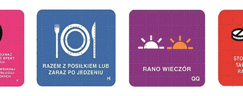 Sample pictogram labels on drugs by Piotr Merks to aid patients in medicines adherence