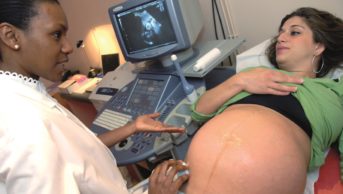 The safety of antiepileptic drug use in pregnancy involves: the pregnant woman in her own right; the foetus while in her womb; and during its subsequent extra-uterine existence as a neonate and infant. Pregnant woman during an ultrasound scan pictured