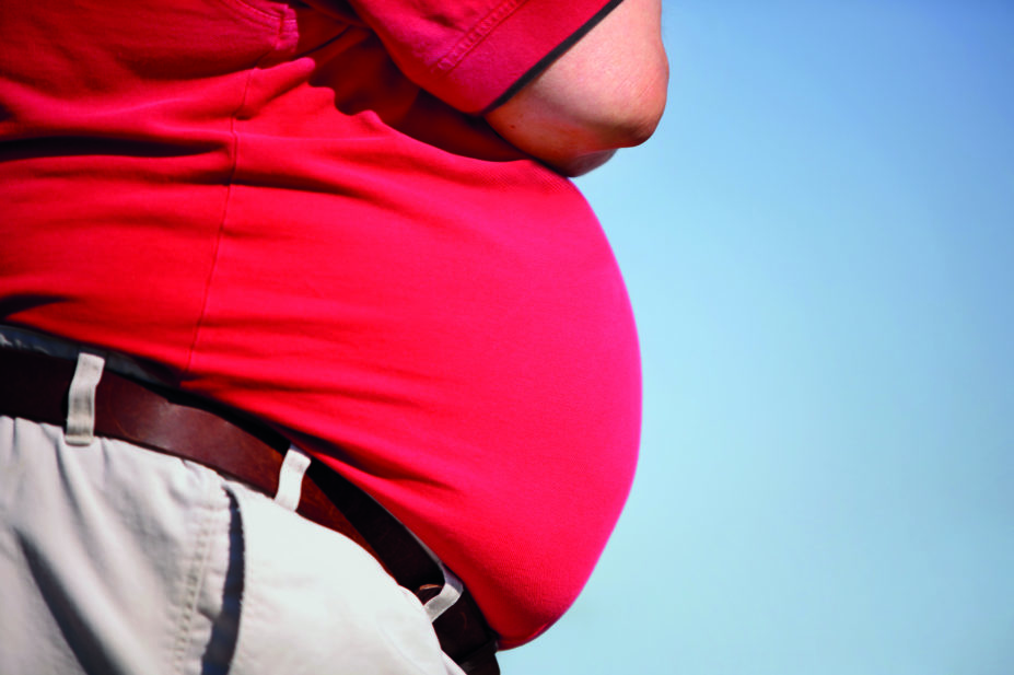 Profile of obese man's stomach