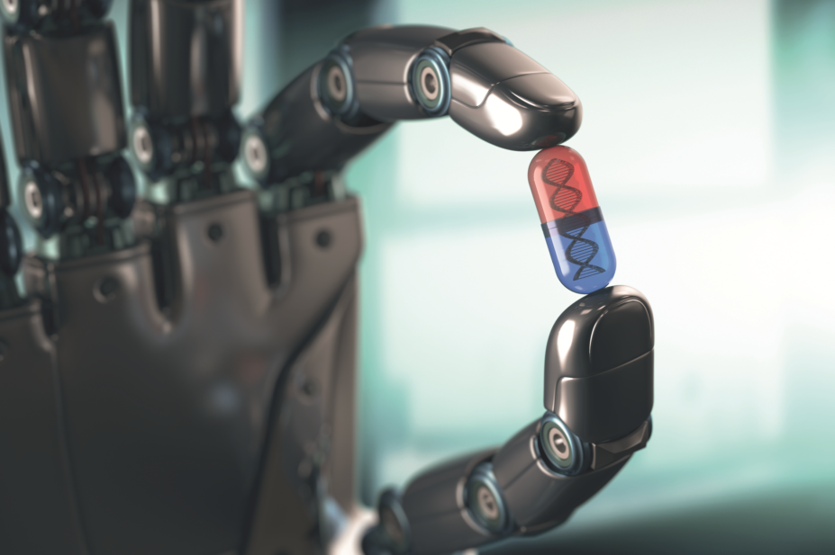 Robot hand holding pill